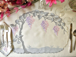 Wisteria Vintage Madeira Linen & organdy 16pc Placemat Set for 8