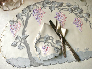 Wisteria Vintage Madeira Linen & organdy 16pc Placemat Set for 8