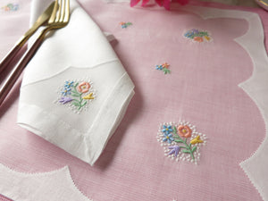 Dainty Flowers Vintage Madeira 17pc Organdy Placemat Set for 8
