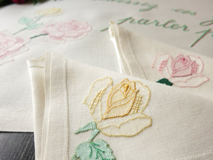 Gorgeous Roses Vintage Madeira Embroidered 3pc Breakfast Set – En Français!