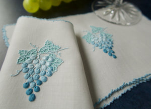 "Grape & Leaf" in Blue Vintage Marghab Cocktail Napkins, Set of 8