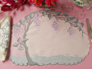 Wisteria Vintage Madeira Linen & organdy 16pc Placemat Set for 8