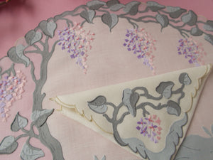 Wisteria Vintage Madeira Linen & organdy 16pc Placemat Set for 8