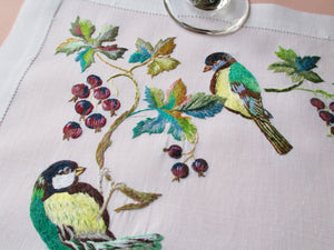 Birds & Fruit Vintage D Porthault Embroidered Linen Placemats, 4 Count
