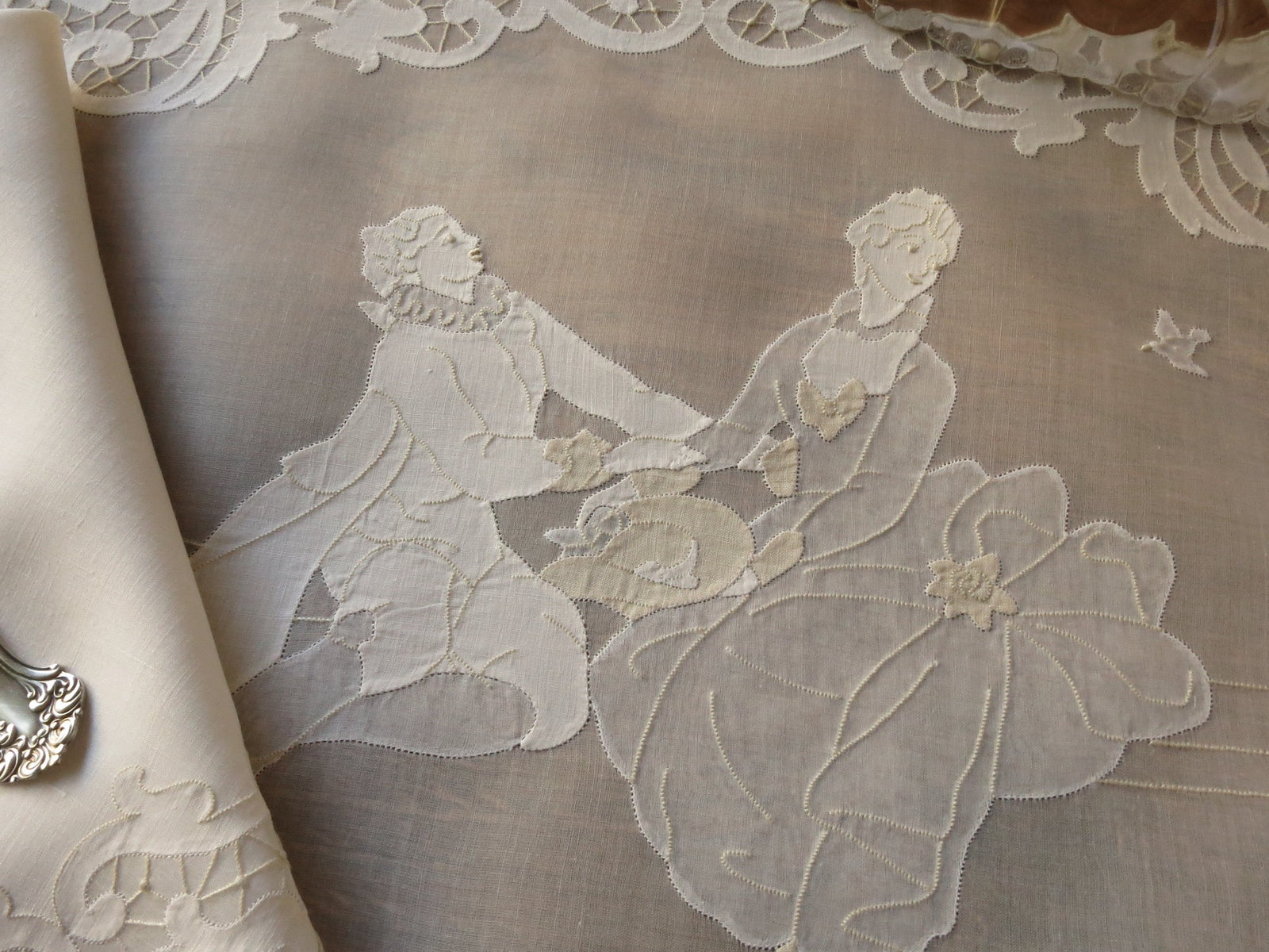 Figural Courtship Vintage Madeira Placemat Set for 8