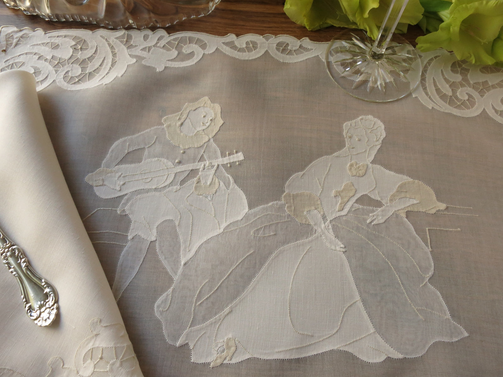 Figural Courtship Vintage Madeira Placemat Set for 8
