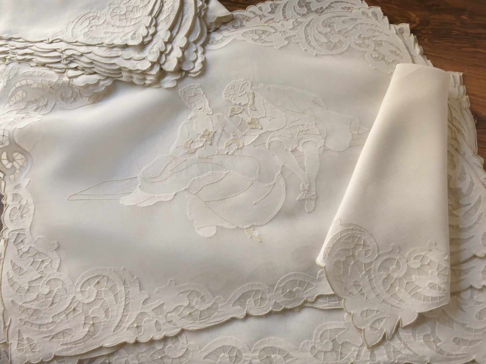 Figural Courtship Vintage Madeira Placemat Set for 8