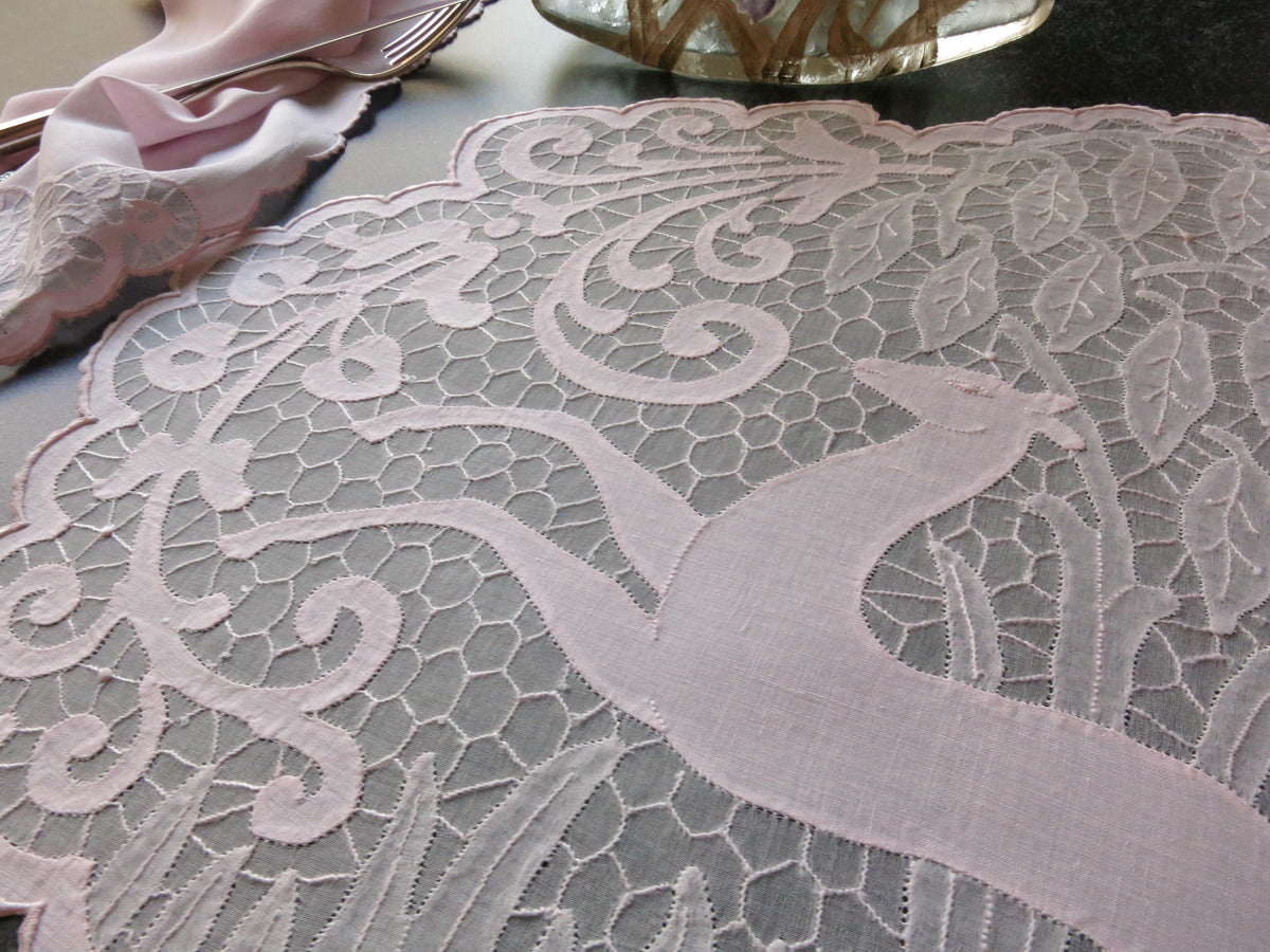 Art Nouveau Deer Vintage Madeira 16pc Placemat Set for 8