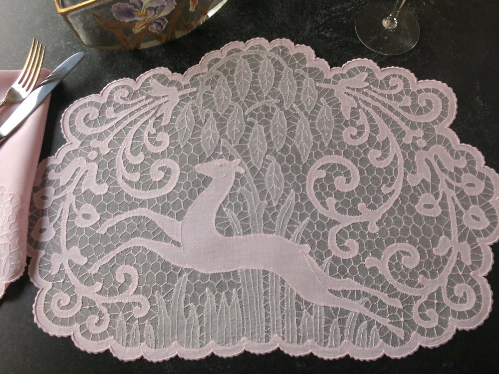 Art Nouveau Deer Vintage Madeira 16pc Placemat Set for 8