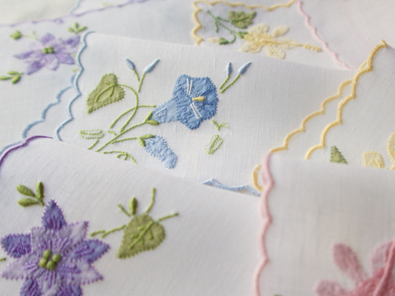 Tropical Flowers Vintage Madeira Linen Cocktail Napkins, Set of 8