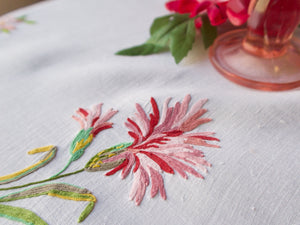 Vintage French Beauvais Hand Embroidered Linen Tablecloth 46x48"