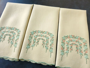 "Rose Arbor" Vintage Marghab Linen Guest Towels, Set of 3