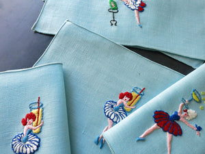 Ballerinas Like To Party, Vintage Linen Cocktail Napkins, Set of 8