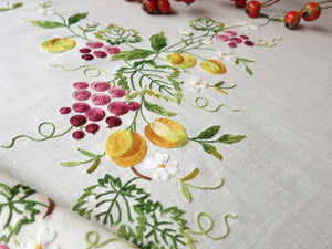 Colorful Fruits Vintage French Embroidered 42x43" Tablecloth plus 4 Napkins