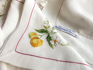 Colorful Fruits Vintage French Embroidered 42x43" Tablecloth plus 4 Napkins