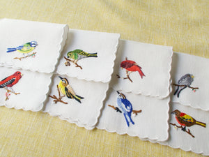 Song Birds Vintage Hand Embroidered Cocktail Napkins, Set of 8