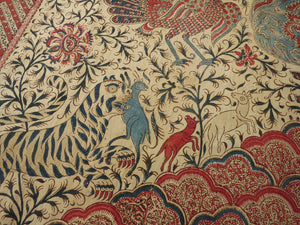 Tigers, Animals, Birds Antique Kalamkari Textile Wall Hanging 44x76"