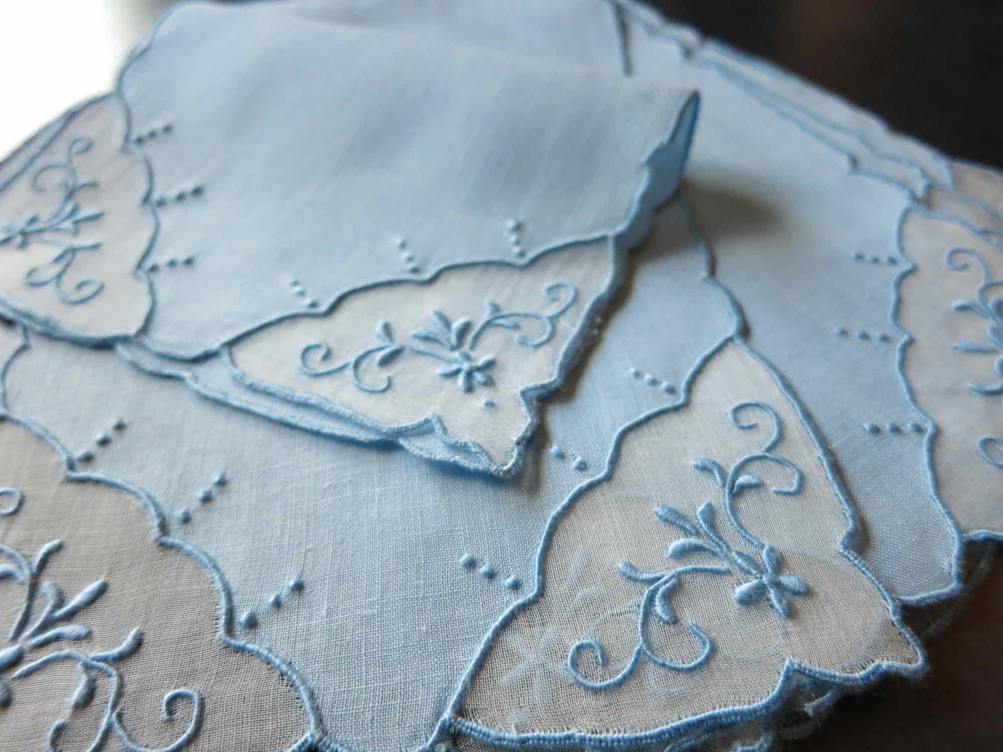 Elegant in Blue Vintage Madeira Linen Cocktail Napkins - Set of 6