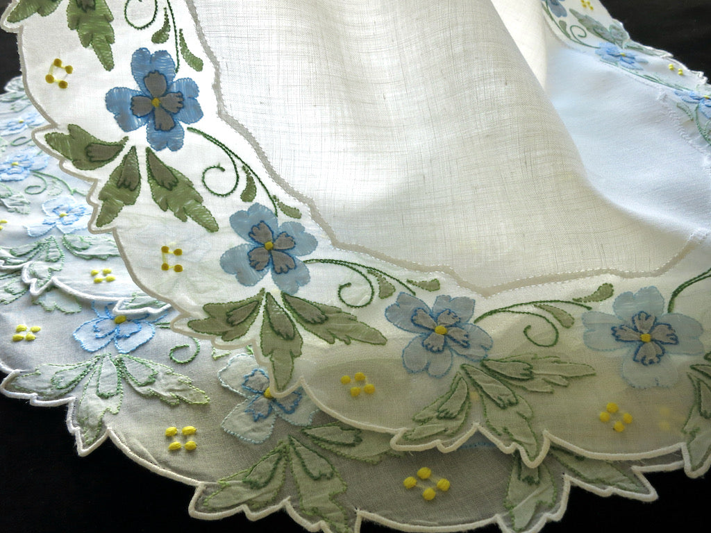 Blue Flowers Vintage Madeira Embroidery Placemat Setting for 6