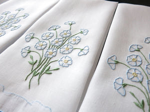 Flowers in Blue Vintage Madeira Embroidered Guest Towels, Set of 3