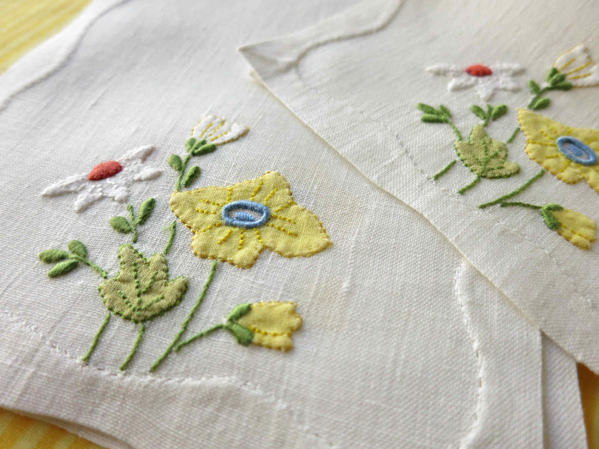 Colorful Bouquet Vintage Madeira Linen Cocktail Napkins - Set of 6