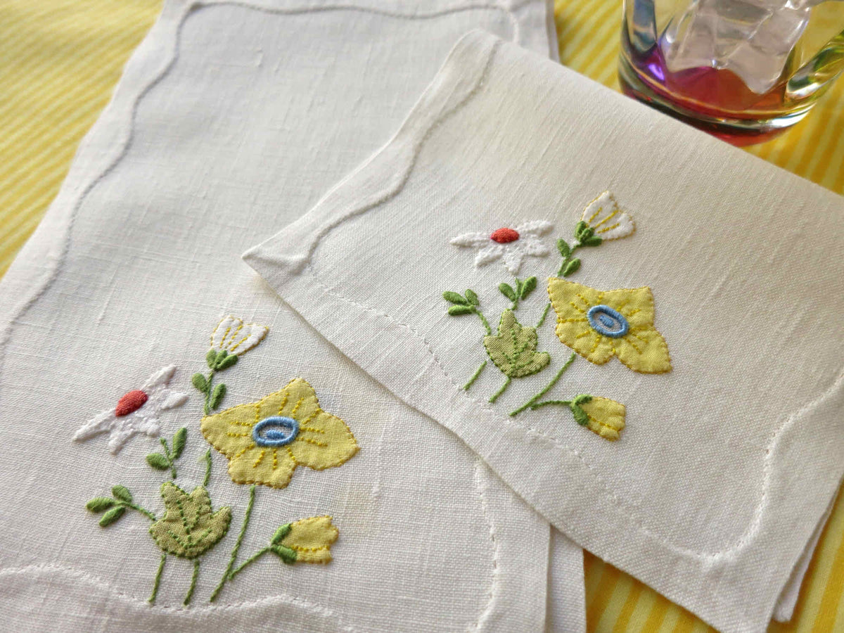 Colorful Bouquet Vintage Madeira Linen Cocktail Napkins - Set of 6