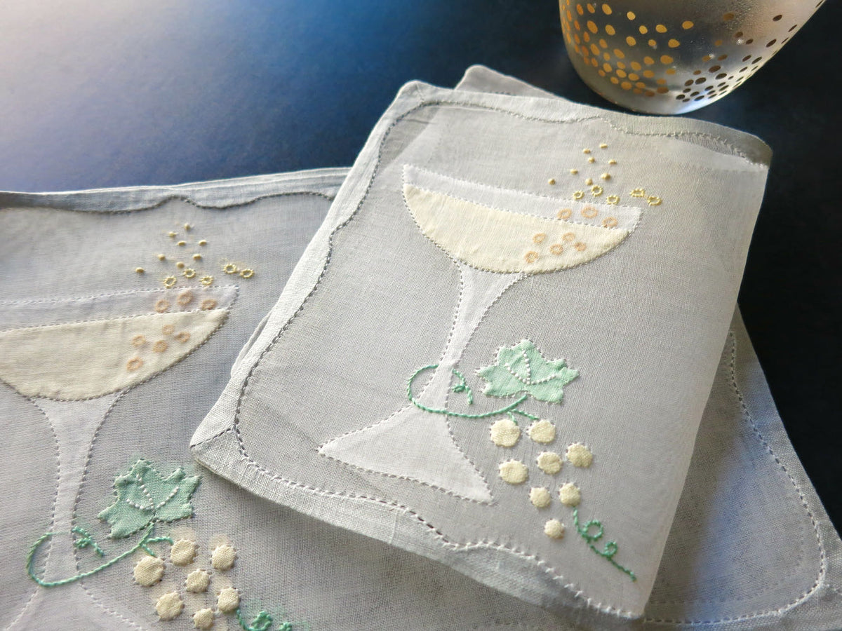 Bubbly Champagne Vintage Madeira Organdy Cocktail Napkins - Set of 8