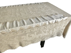 Medieval Hunt Antique Italian Buratto Lace Tablecloth 64x108"