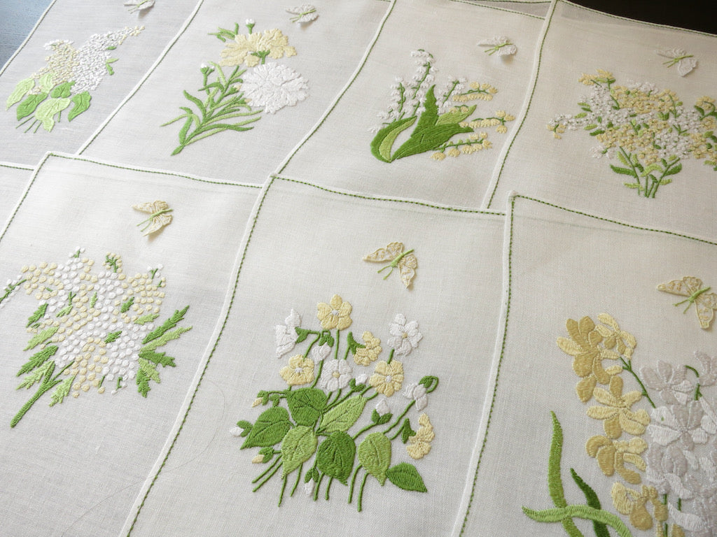 Butterflies and Flowers Italian Hand Embroidered 16pc Placemat Set for 8
