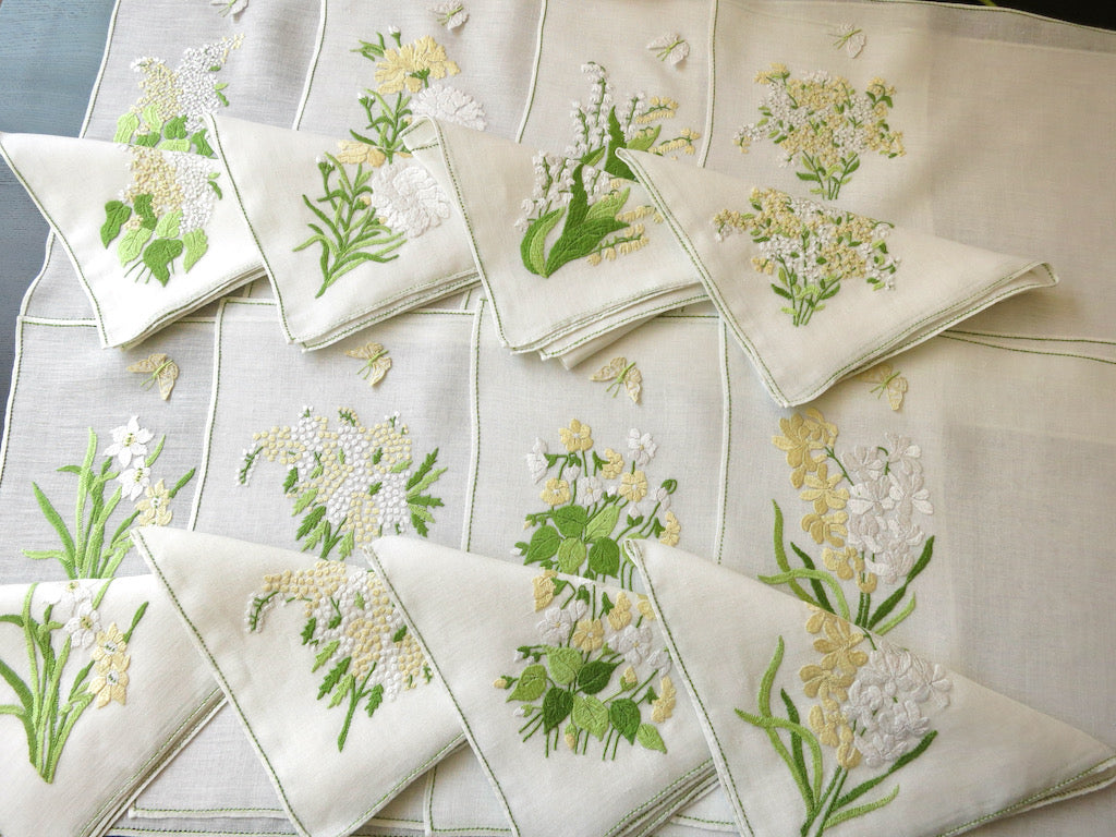 Butterflies and Flowers Italian Hand Embroidered 16pc Placemat Set for 8
