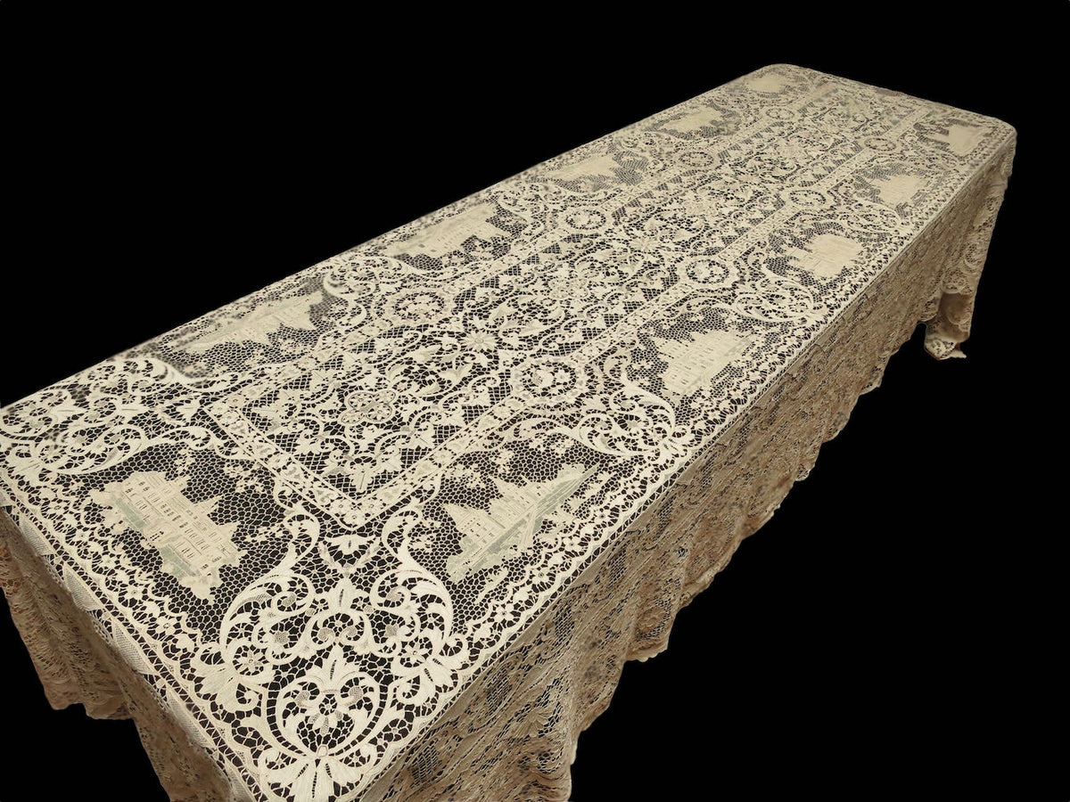 Castles Antique French Needle Lace Tablecloth 72x144