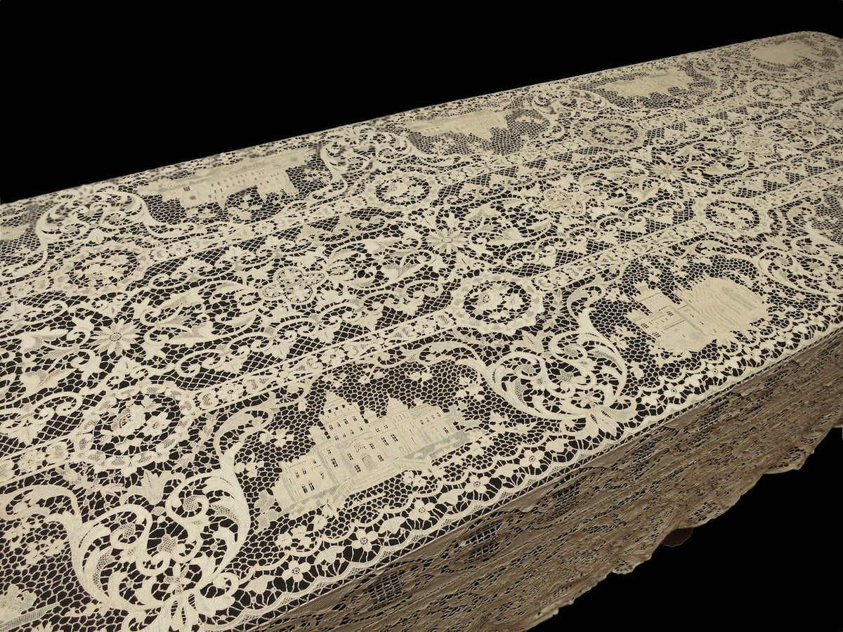 Castles Antique French Needle Lace Tablecloth 72x144