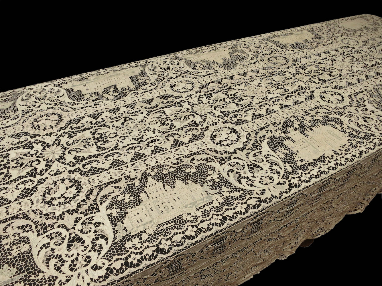 Castles Antique French Needle Lace Tablecloth 72x144