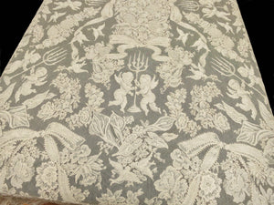 Cherubs Vintage French Alencon Lace Tablecloth 66x132