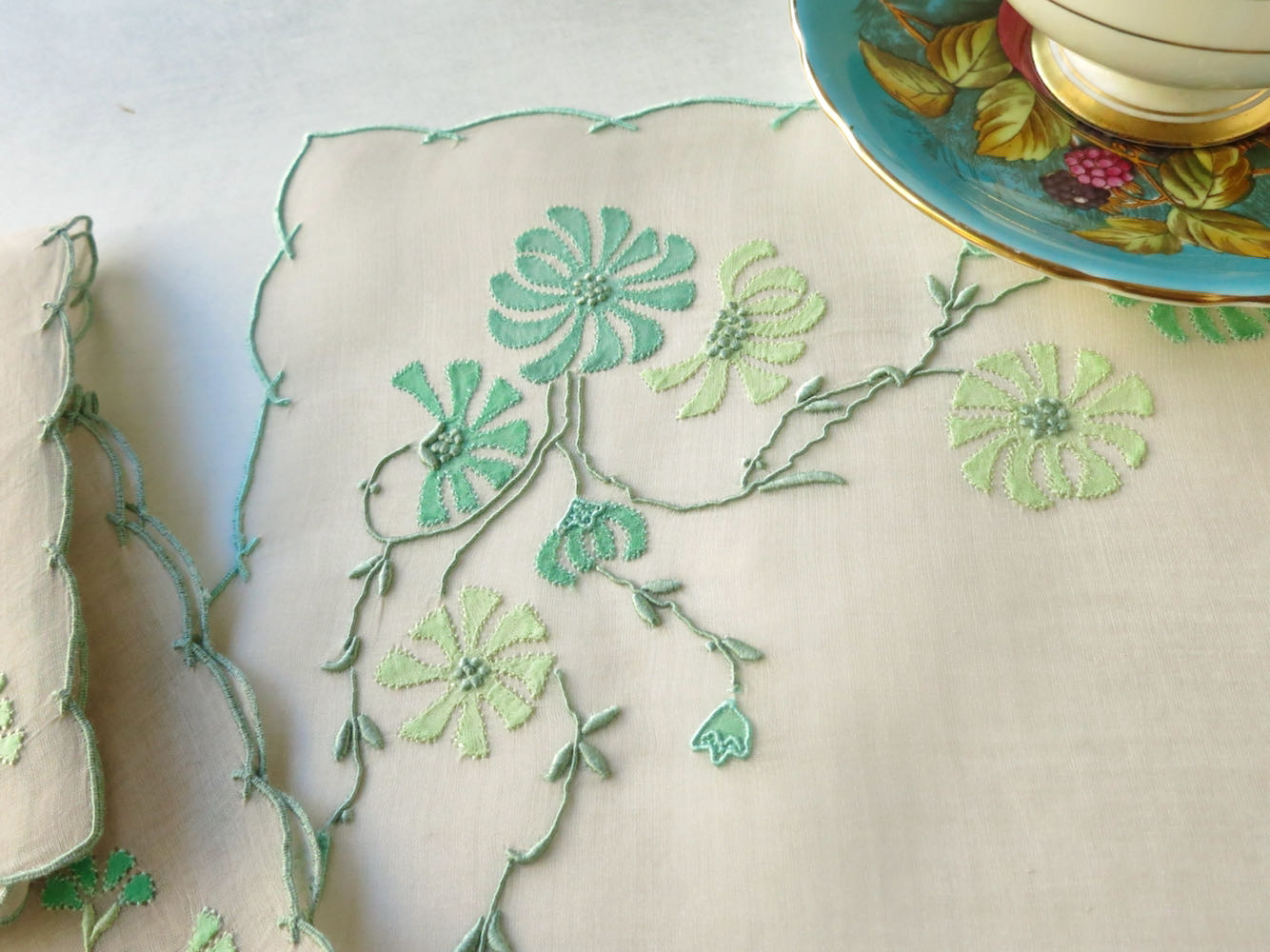 "Cornflower" in Green Vintage Marghab 3pc Breakfast Set