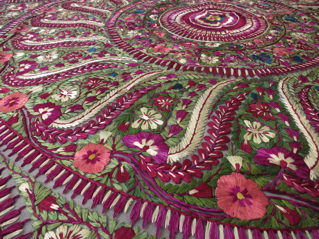Antique Delhi Work Embroidered Textile Shawl Bedcover Wall Hanging 72x74