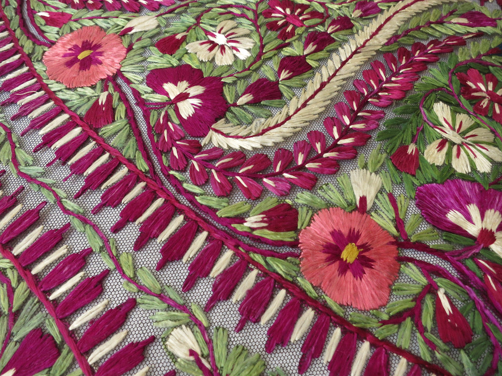 Antique Delhi Work Embroidered Textile Shawl Bedcover Wall Hanging 72x74