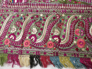 Antique Delhi Work Embroidered Textile Shawl Bedcover Wall Hanging 72x74"