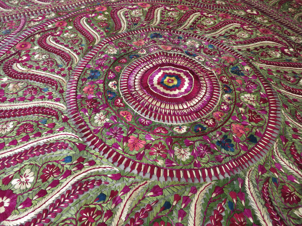 Antique Delhi Work Embroidered Textile Shawl Bedcover Wall Hanging 72x74