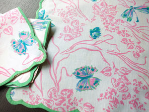 Dragonflies Vintage D Porthault Flax Linen 3pc Breakfast Set