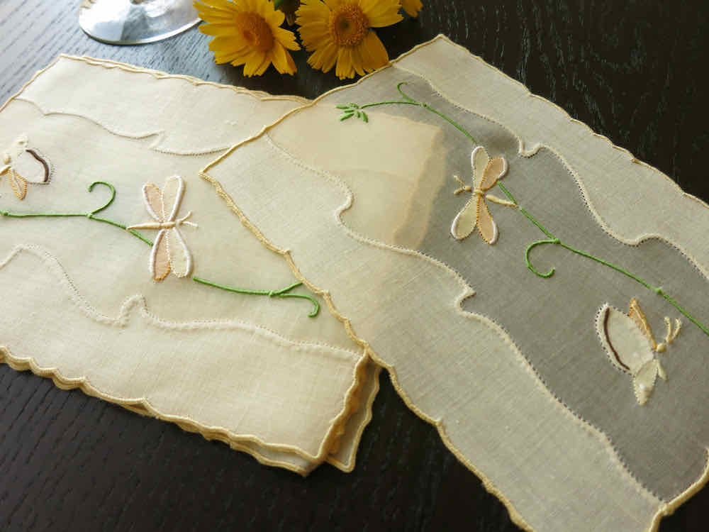 Dragonflies & Butterflies Vintage Madeira Cocktail Napkins - Set of 8