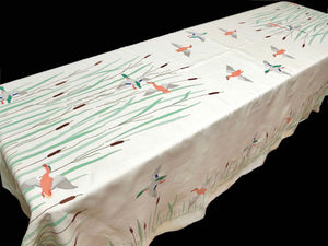 Mallards Over the Marsh Vintage Madeira Tablecloth & 12 Napkins 78x116