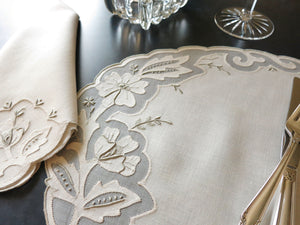 Flowers Vintage Madeira 12pc Linen Placemat Set for 6