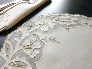 Flowers Vintage Madeira 12pc Linen Placemat Set for 6