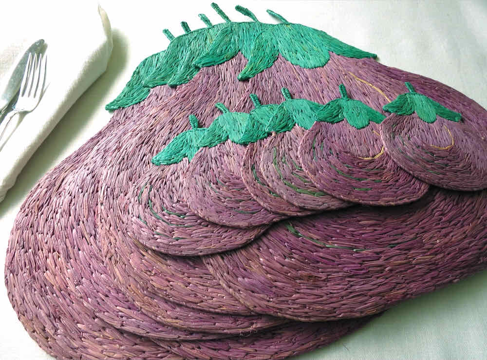 Eggplants Vintage Rapisardi Italian 12pc Raffia Placemats &amp; Coasters Set for 6