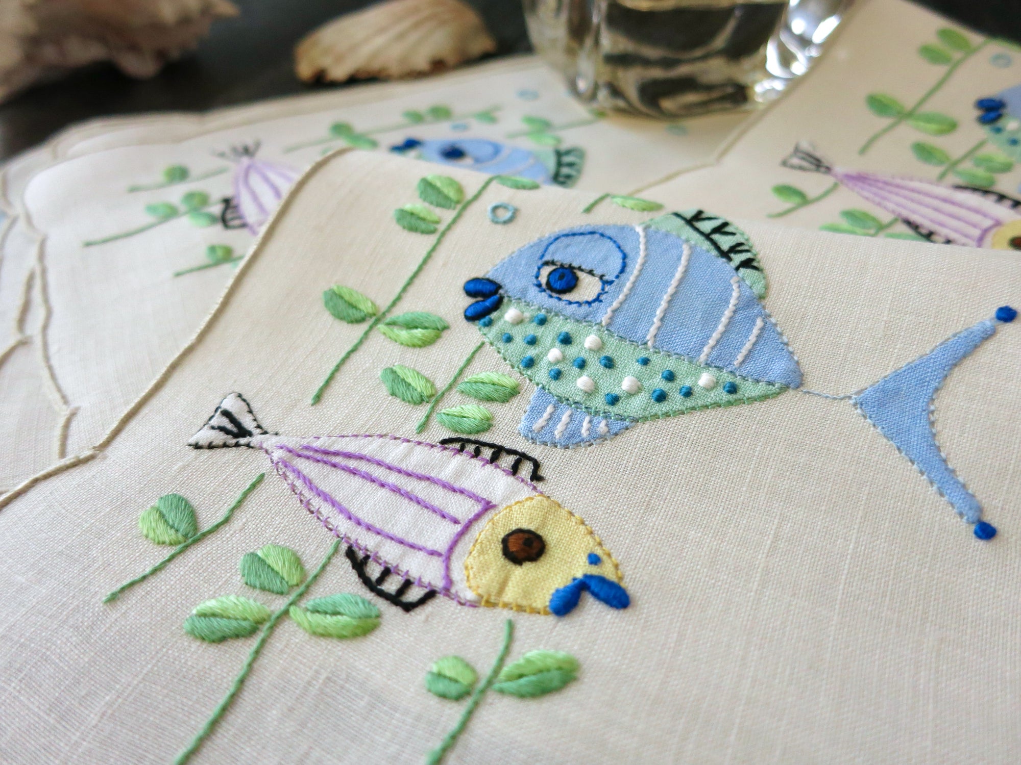 Mid Century Modern Fish Vintage Madeira Cocktail Napkins ~ Set of 8