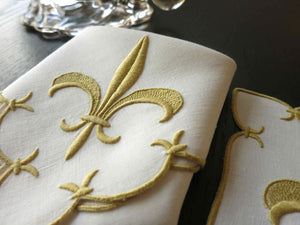 Rare "Fleur de Lys" Marghab Vintage Madeira Linen Placemat Set for 8