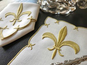 Rare "Fleur de Lys" Marghab Vintage Madeira Linen Placemat Set for 8
