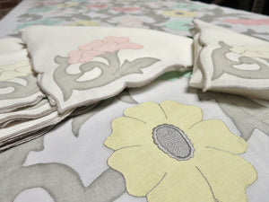 "Les Fleurs" Vintage Marghab Madeira Tablecloth 66x140