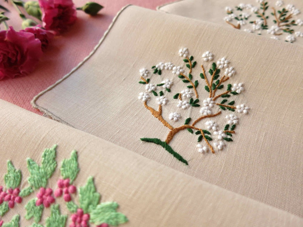 Flowering Trees Vintage Madeira Linen Cocktail Napkins - Set of 8